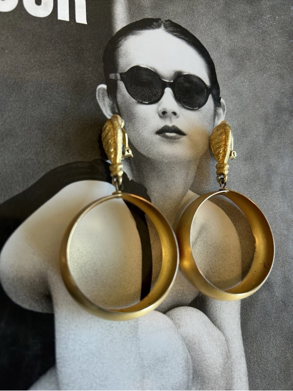Vintage Givenchy Gold Hoop Drop Earrings Clip On 80s Paris New York Statement